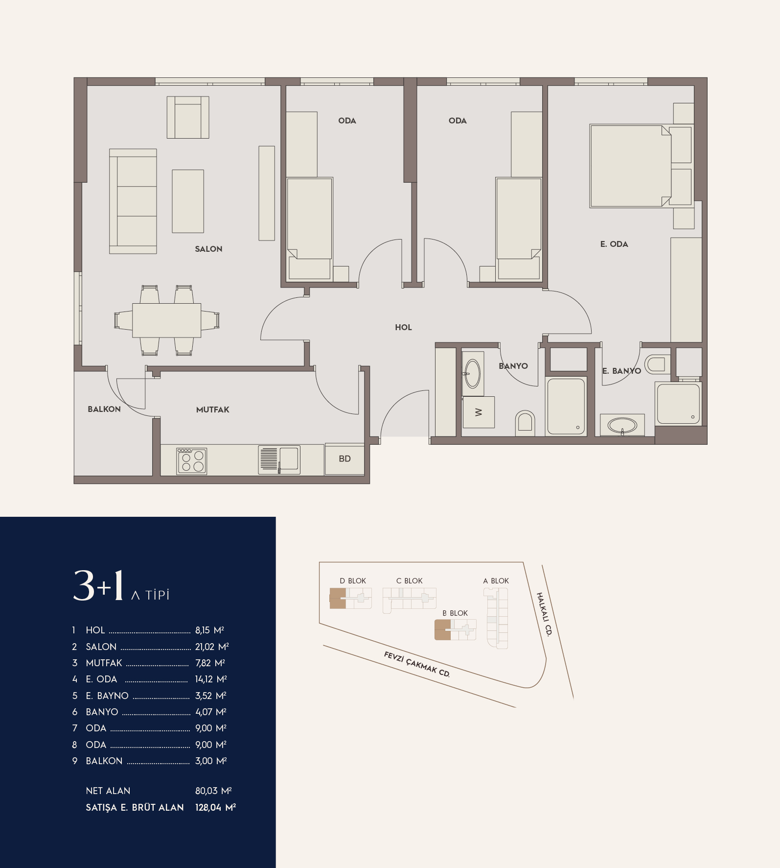 3+1 A Tipi Kat Planı